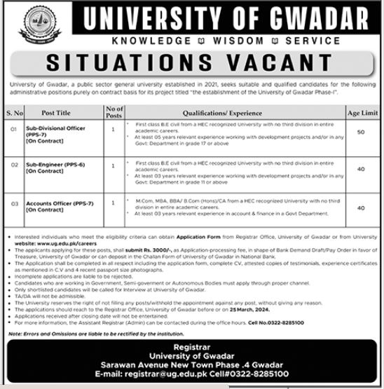 University Of Gwadar Jobs