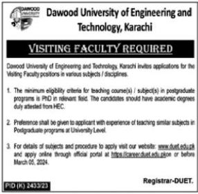Announcement At Dawood University Of Engineering Jobs