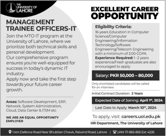 Positions At The University Of Lahore Jobs