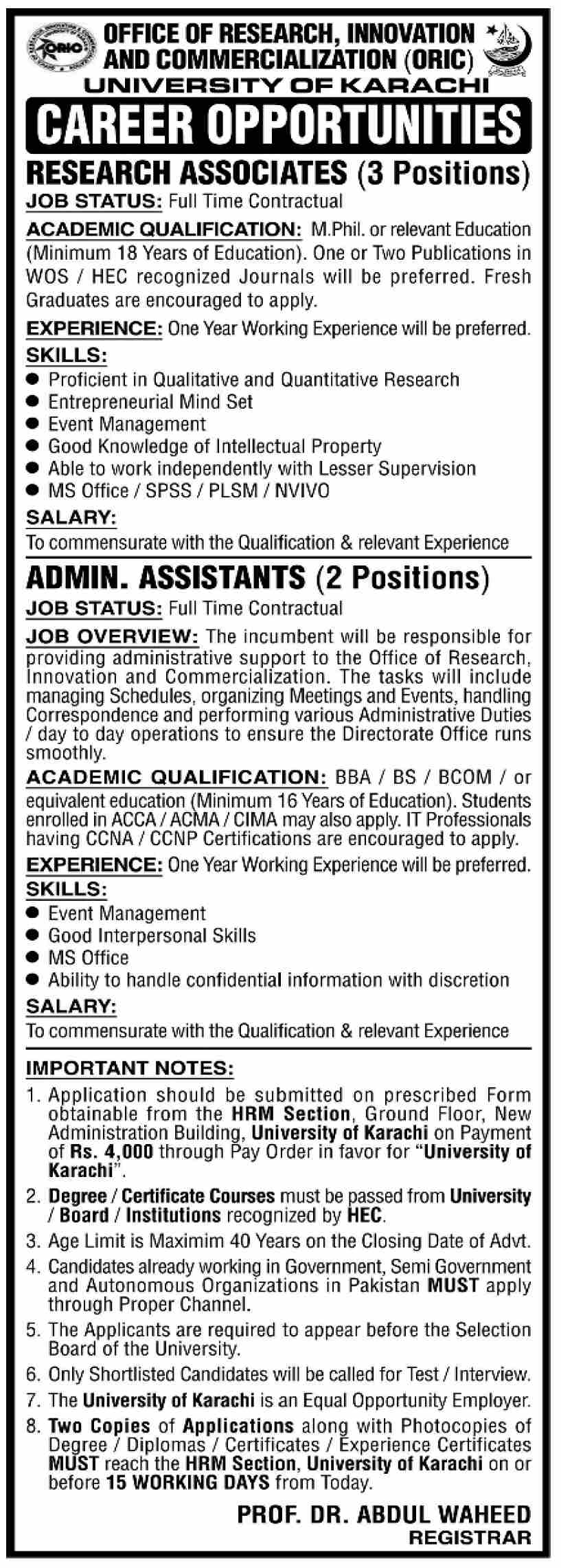 University Of Karachi Jobs