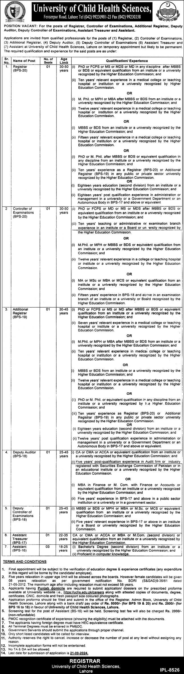 University Of Child Health Sciences Jobs