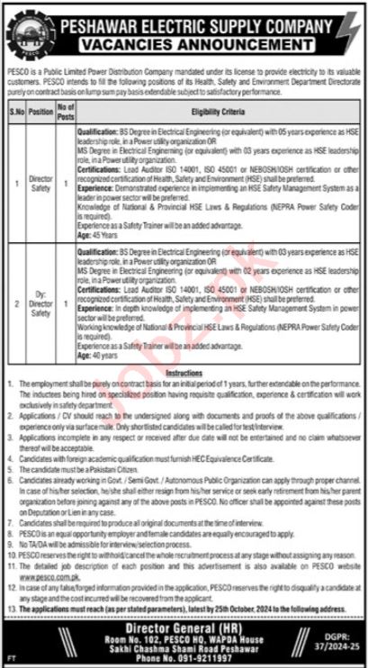 Peshawar Electric Supply Company PESCO Notice Jobs